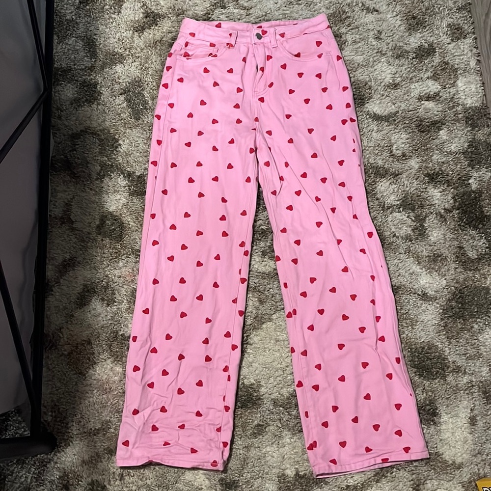 Pink and Red High-Waisted Jeans